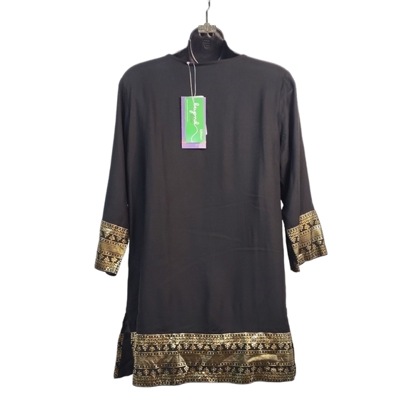 Srishti Women's Black Gold 3/4 Sleeves Viscose Top Blouse Size L NWT - Picture 2 of 12